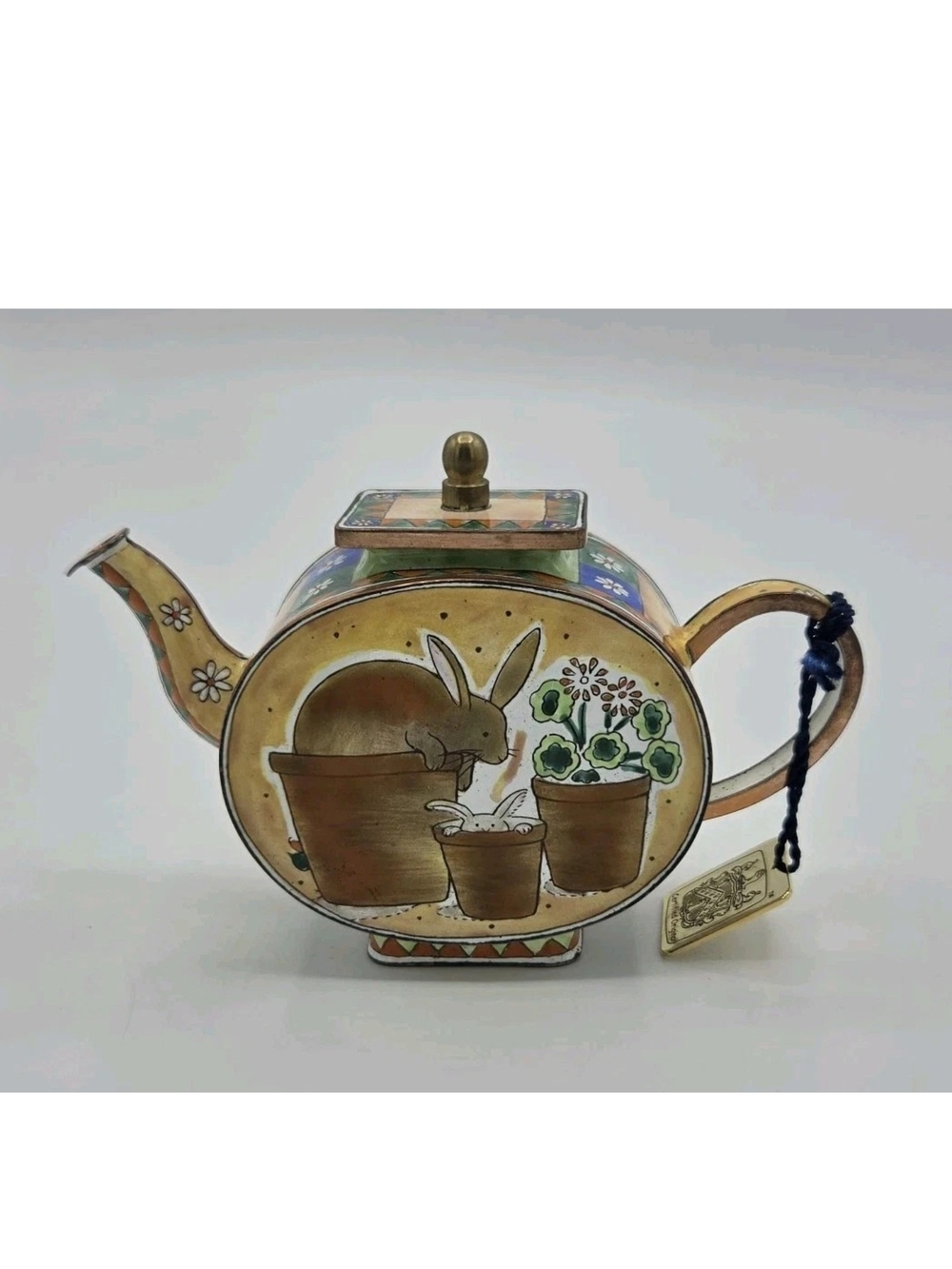 Miniature Enamel Bunny Teapot Collecible Charlotte Di Vita "Boo" Limited Edition